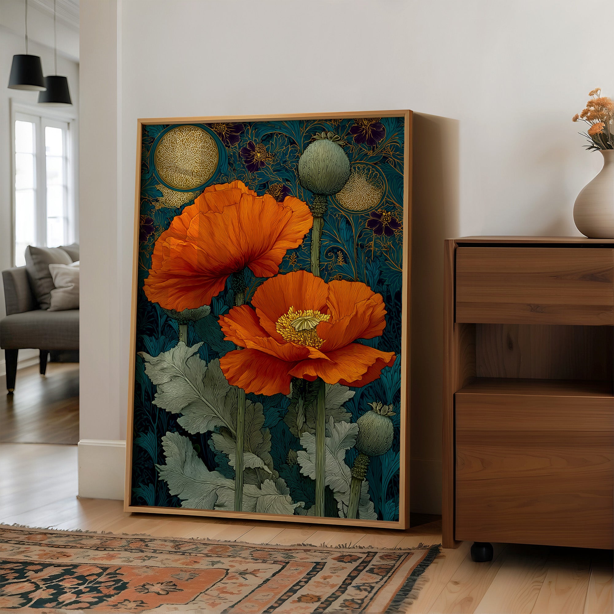 Poppies Under a Gold Moon