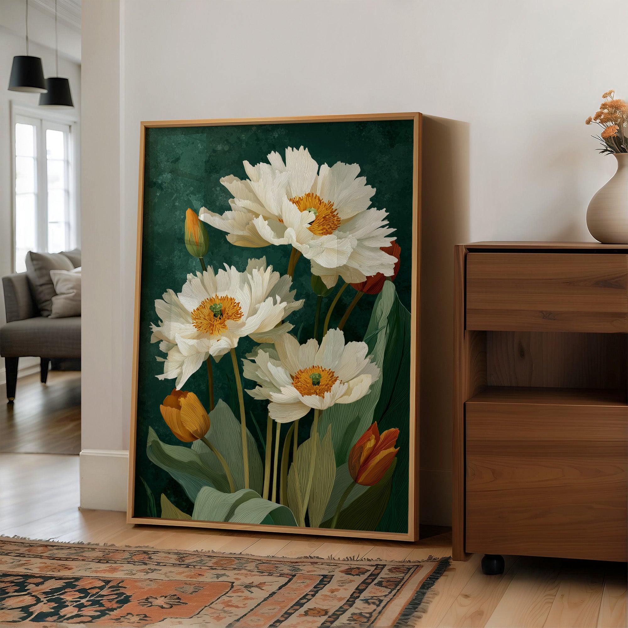 White Peonies and a Few Good Tulips