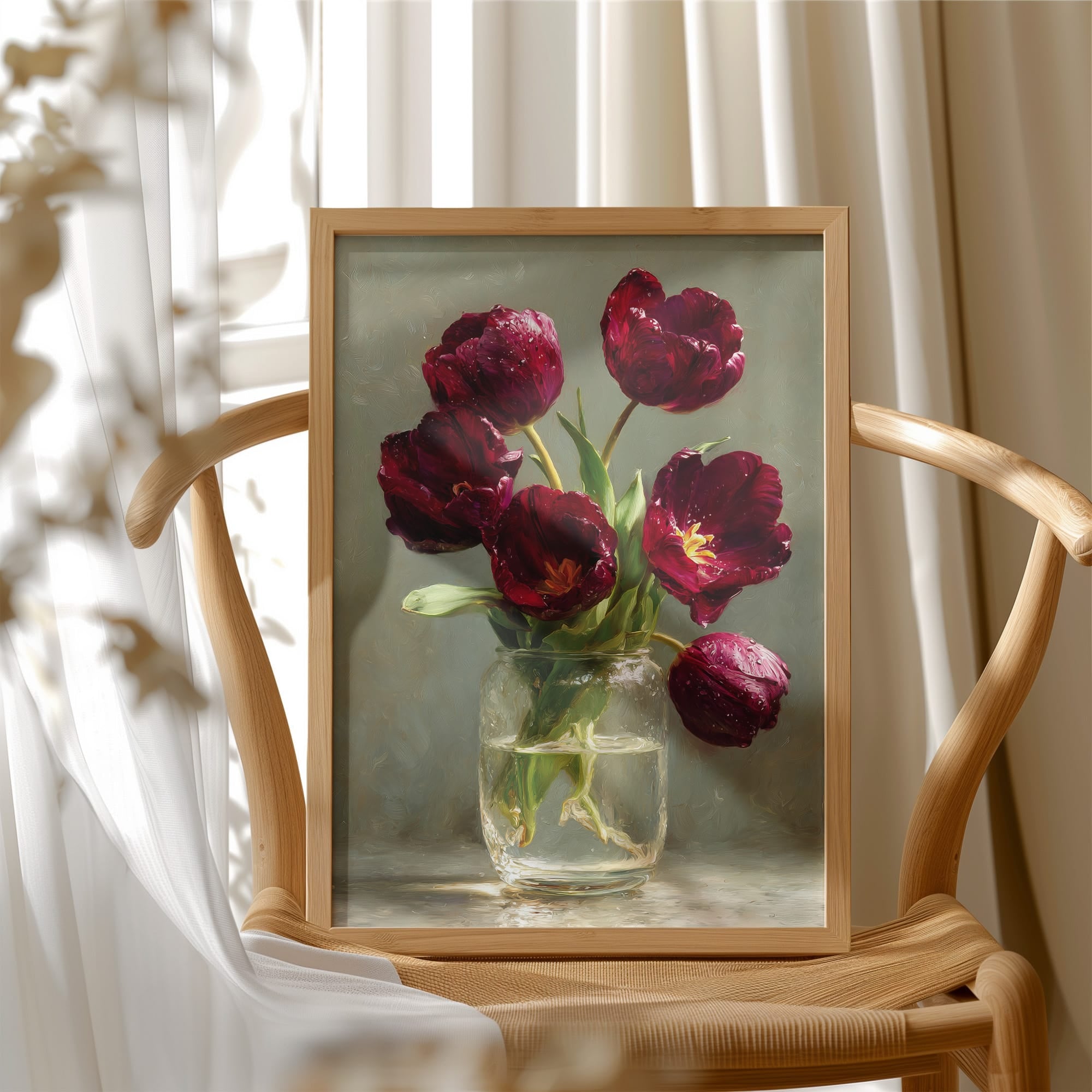 Still Life With Burgundy Tulips