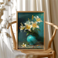 White Lilies in a Turquoise Vase
