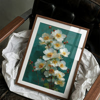 White Blooms Against Teal