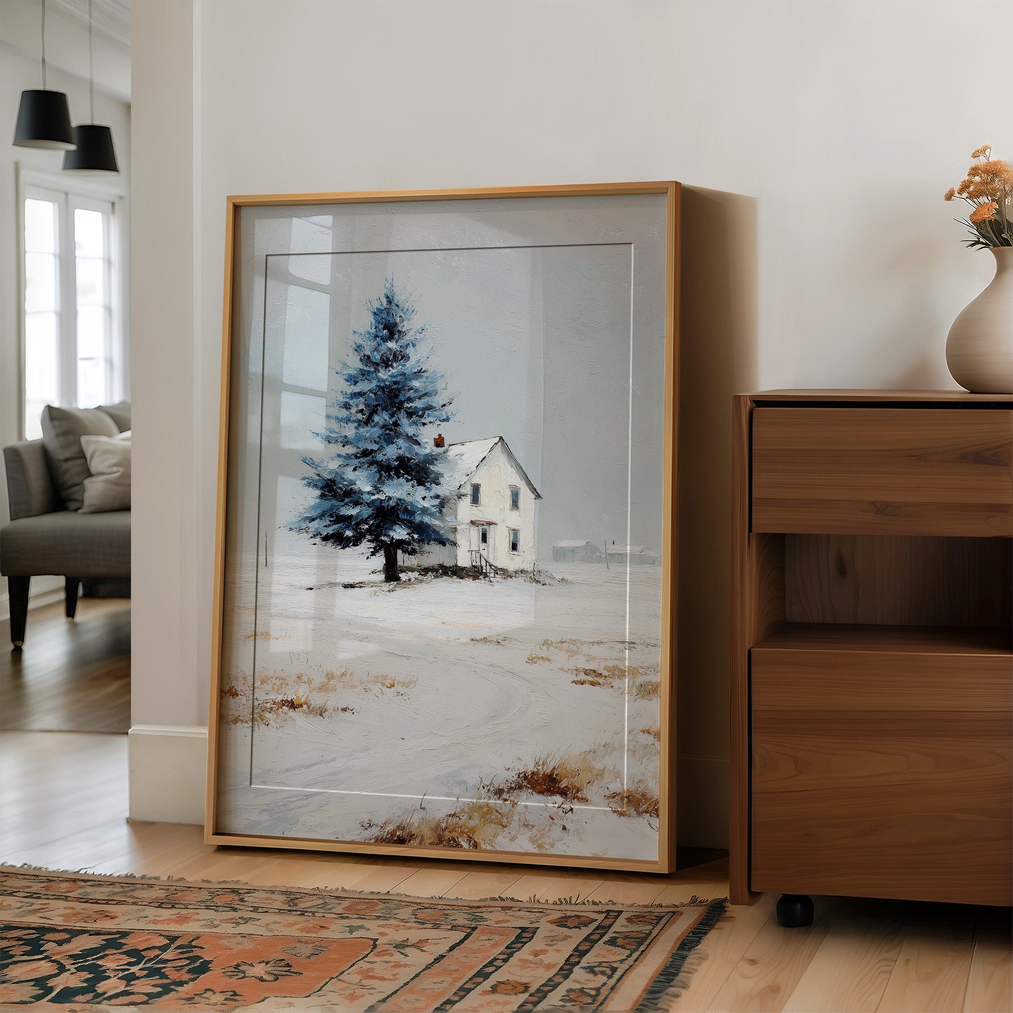 Farmhouse Under Blue Spruce