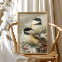 Two Chickadees in Snow
