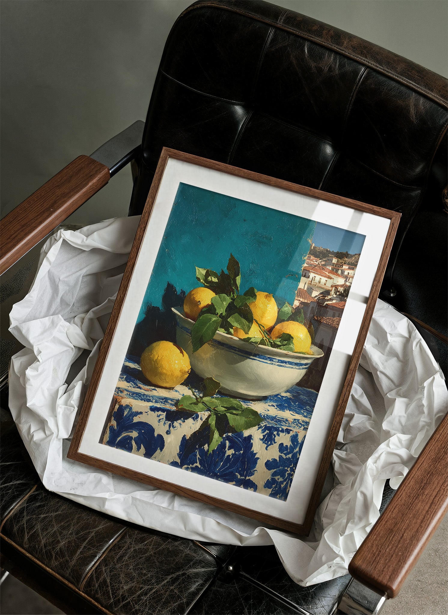 Lemons on Blue Tile