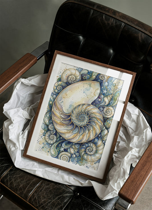Nautilus Spiral: Watercolor Shell Study