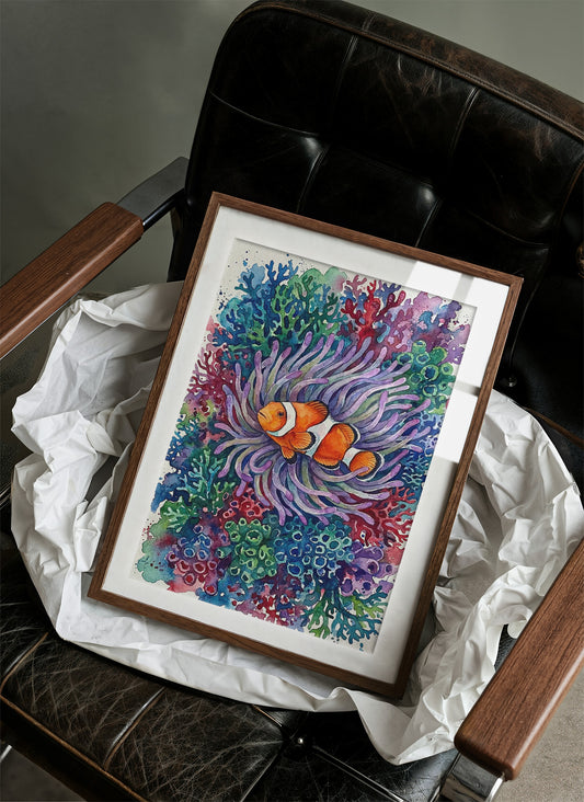 Anemone's Embrace: Watercolor Clownfish Portrait