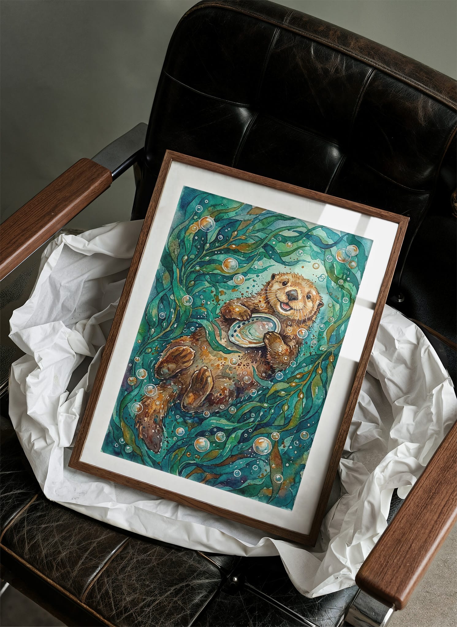 Snack Time: Watercolor Sea Otter Study