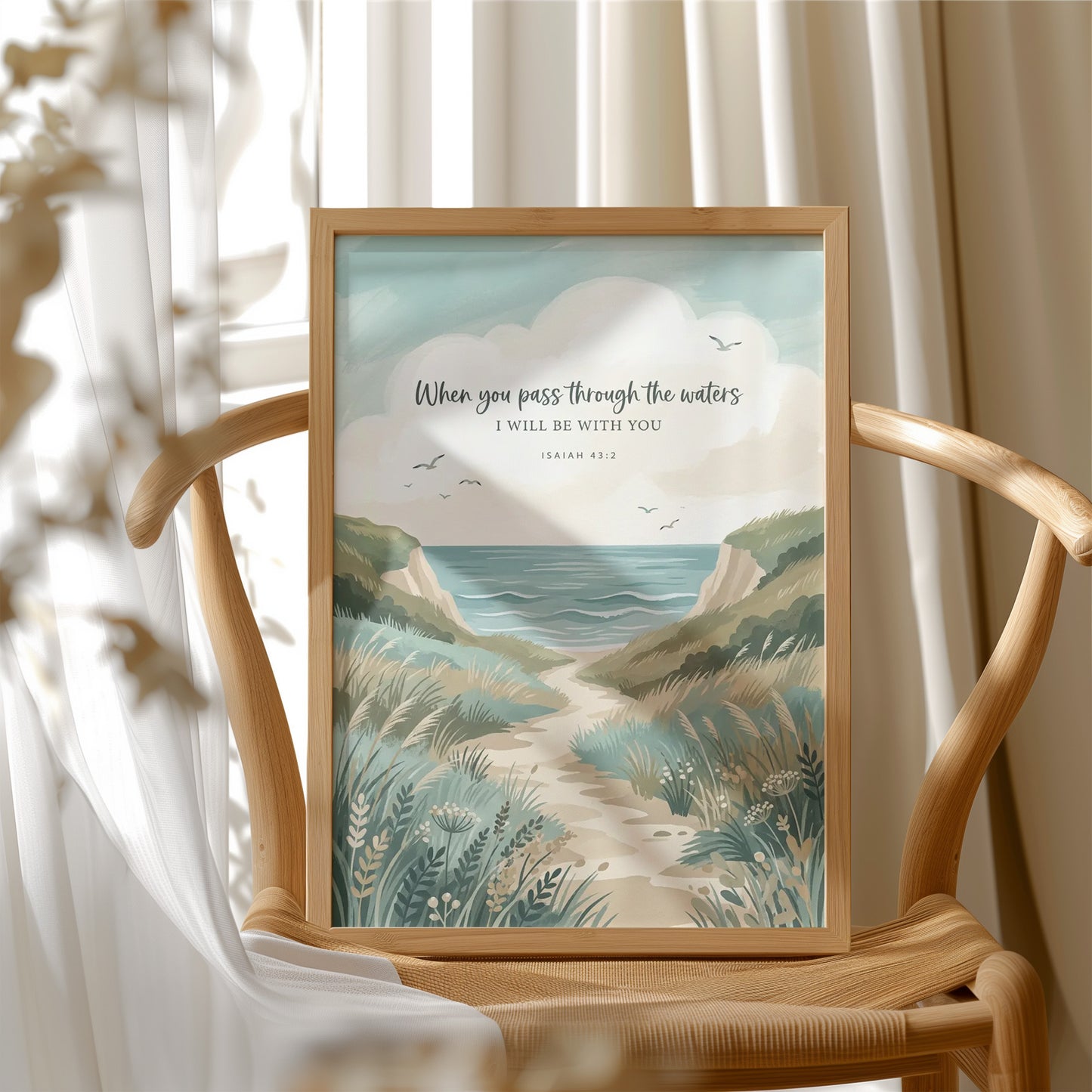 Through the Waters: Coastal Path Scripture Print