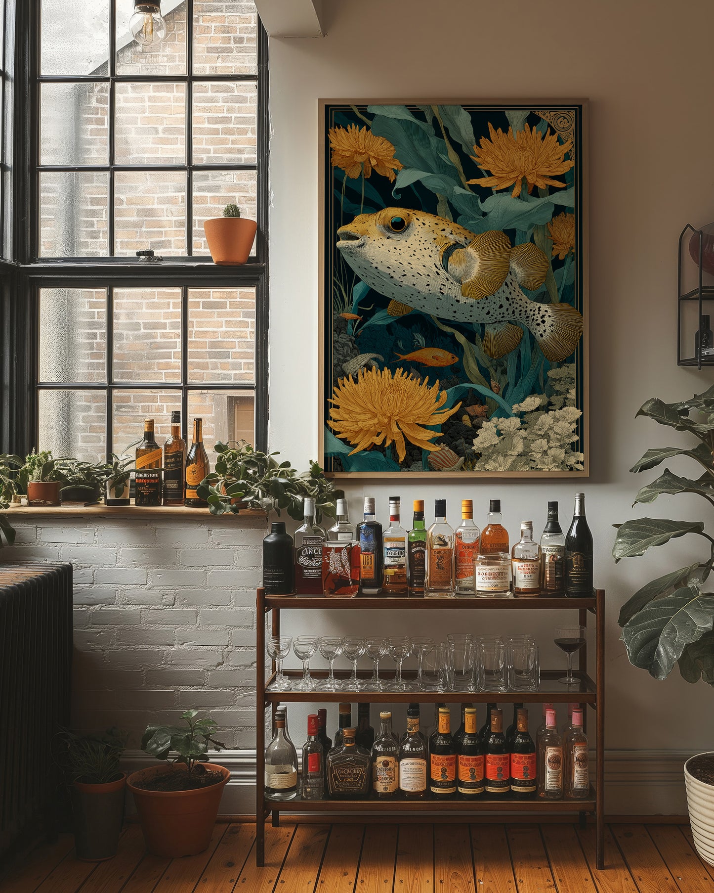 Pufferfish Among Chrysanthemums