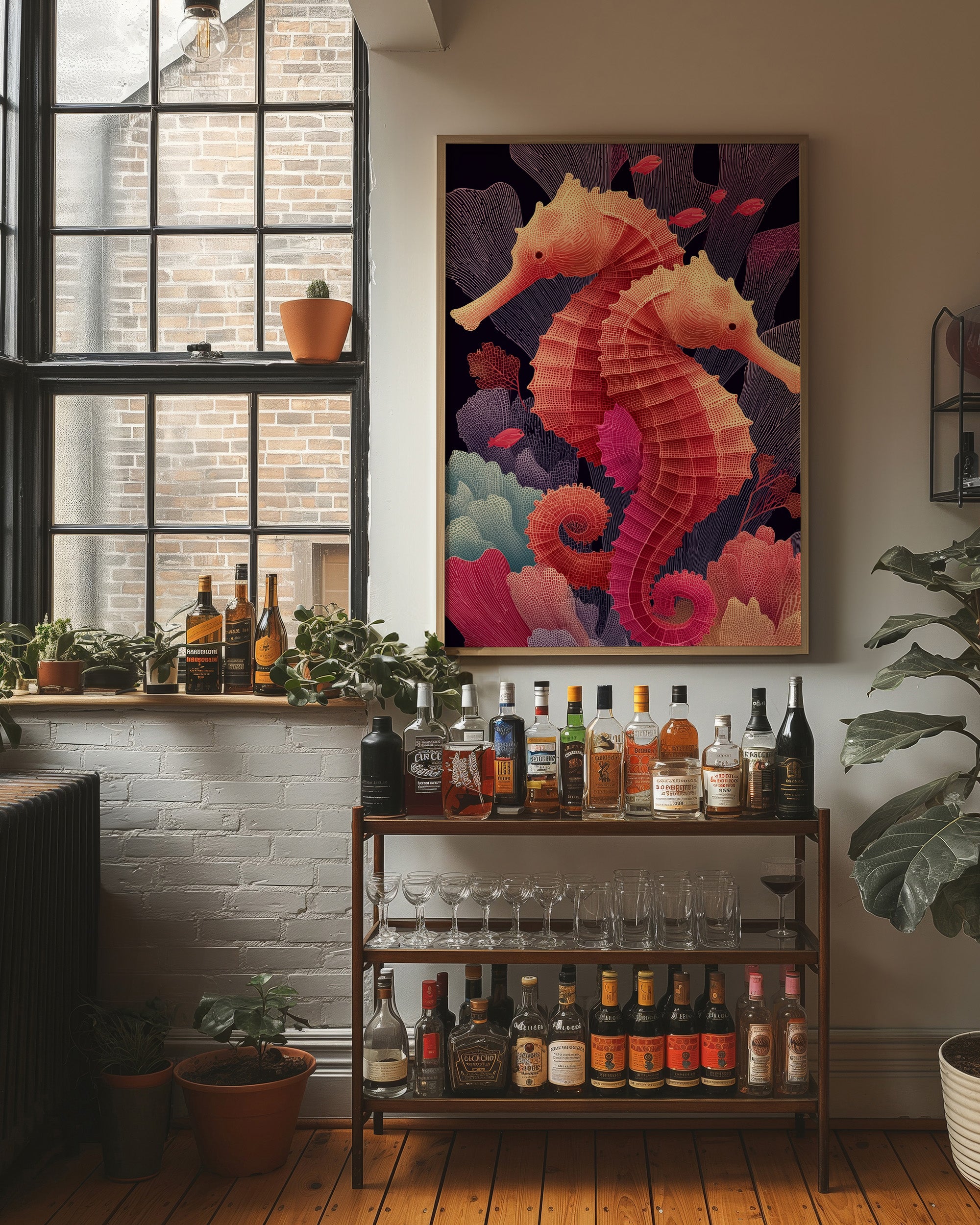 Seahorses Entwined in Coral