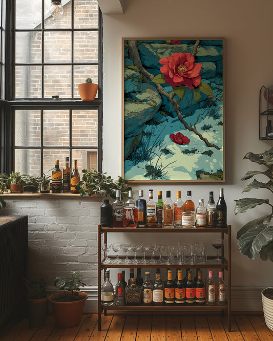 Camellia Blooms Through Snow