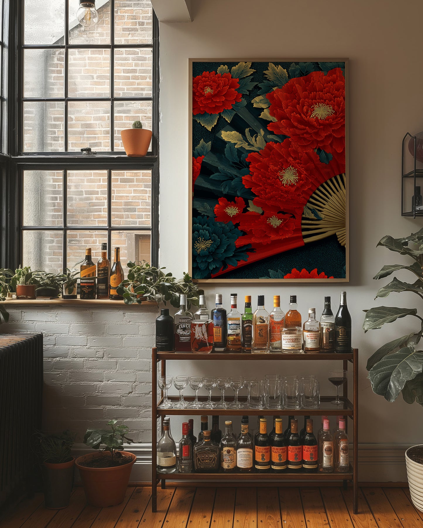 Peonies on a Painted Fan