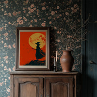 Silhouette Beneath the Amber Moon