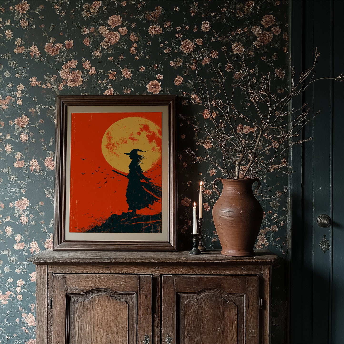 Silhouette Beneath the Amber Moon