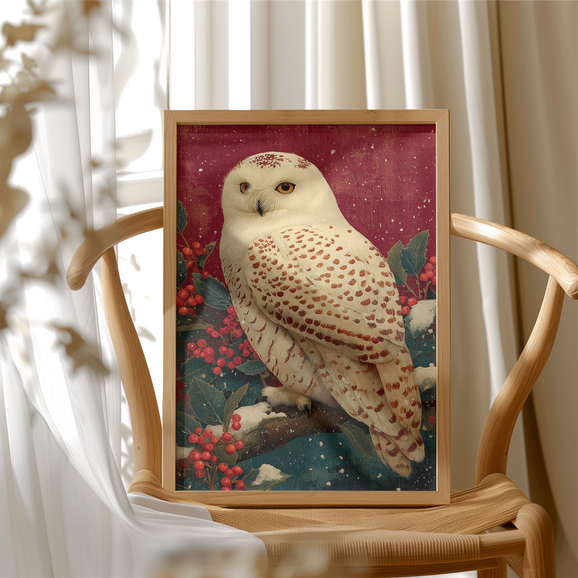 Snowy Owl in Winter Red