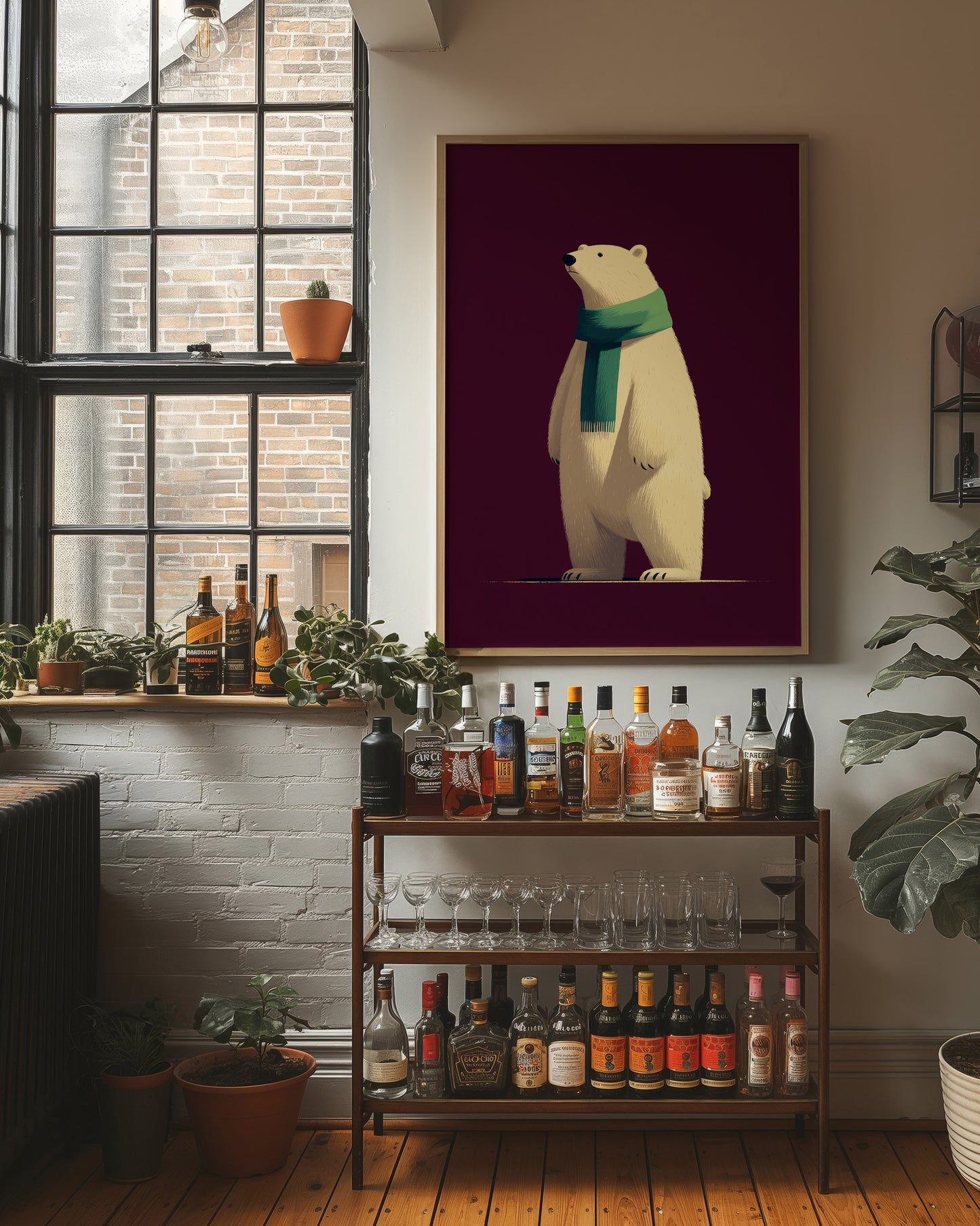 Polar Bear in Green Scarf