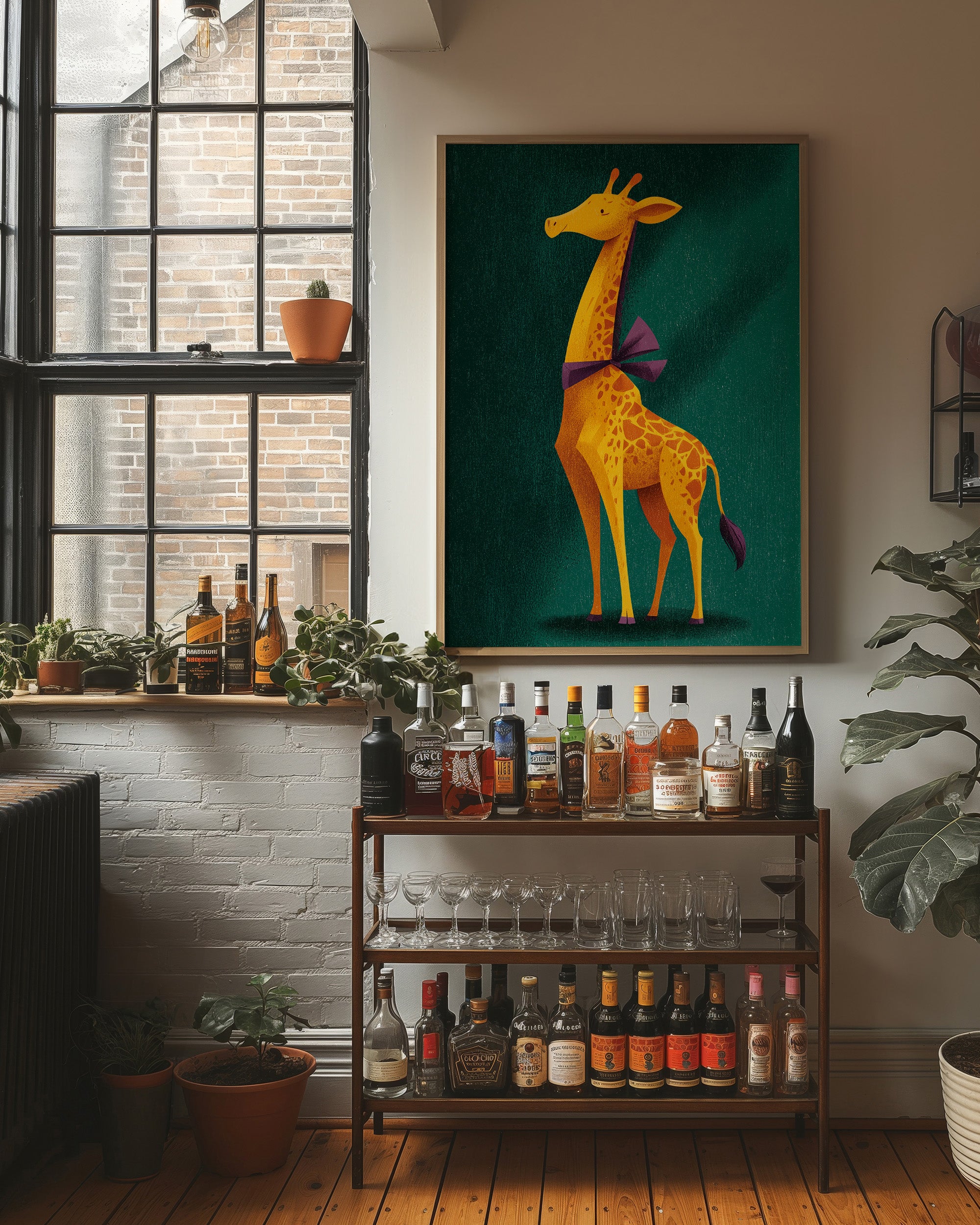 Giraffe in Purple Bow