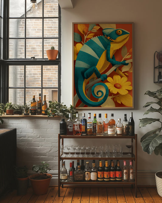 Chameleon Among the Daisies