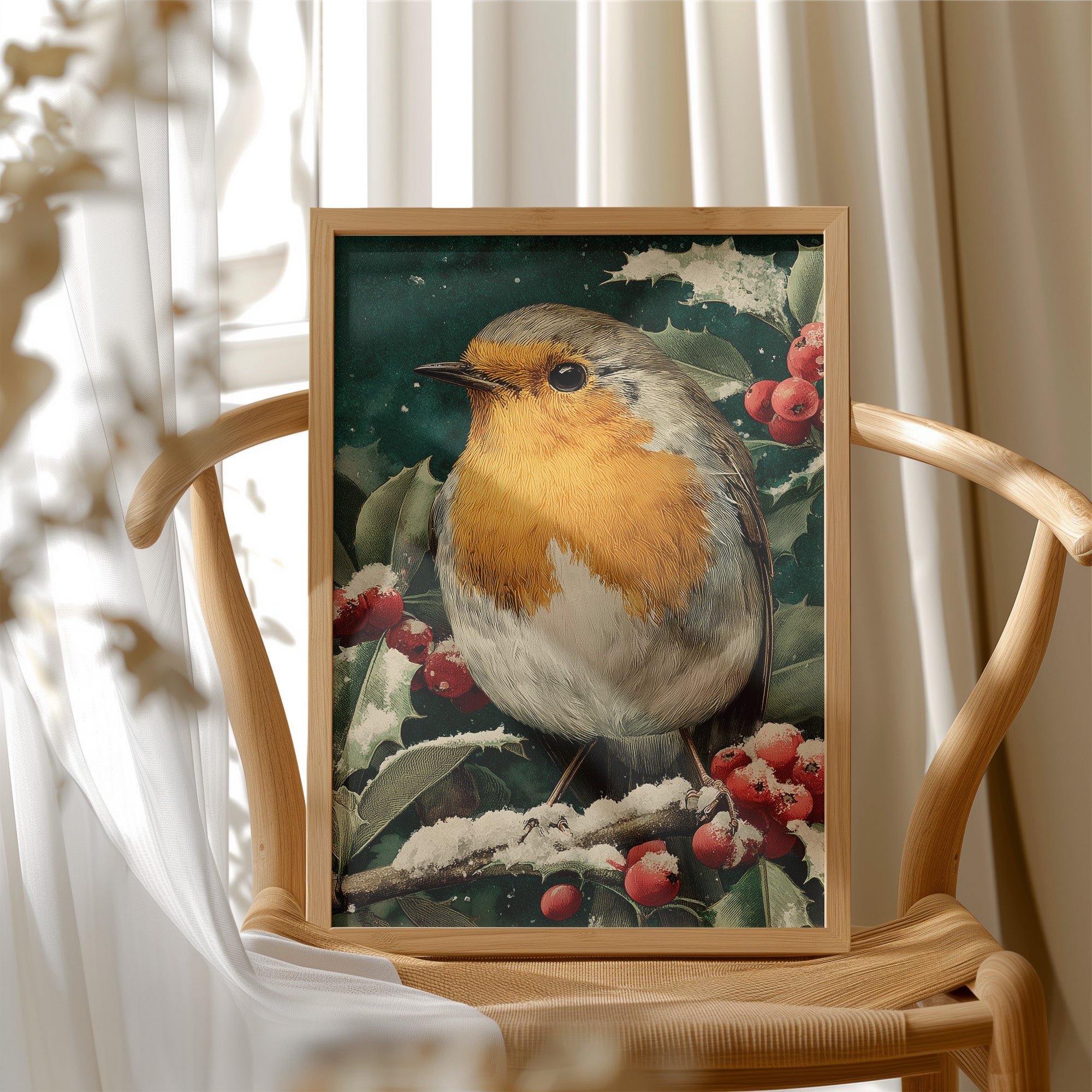 Robin in the Holly Snow