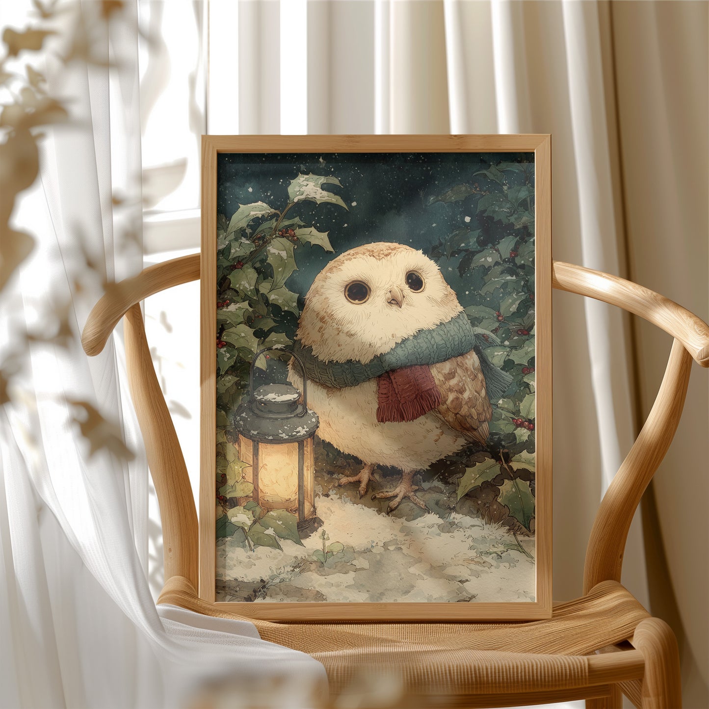 Owl with Lantern, Winter Night