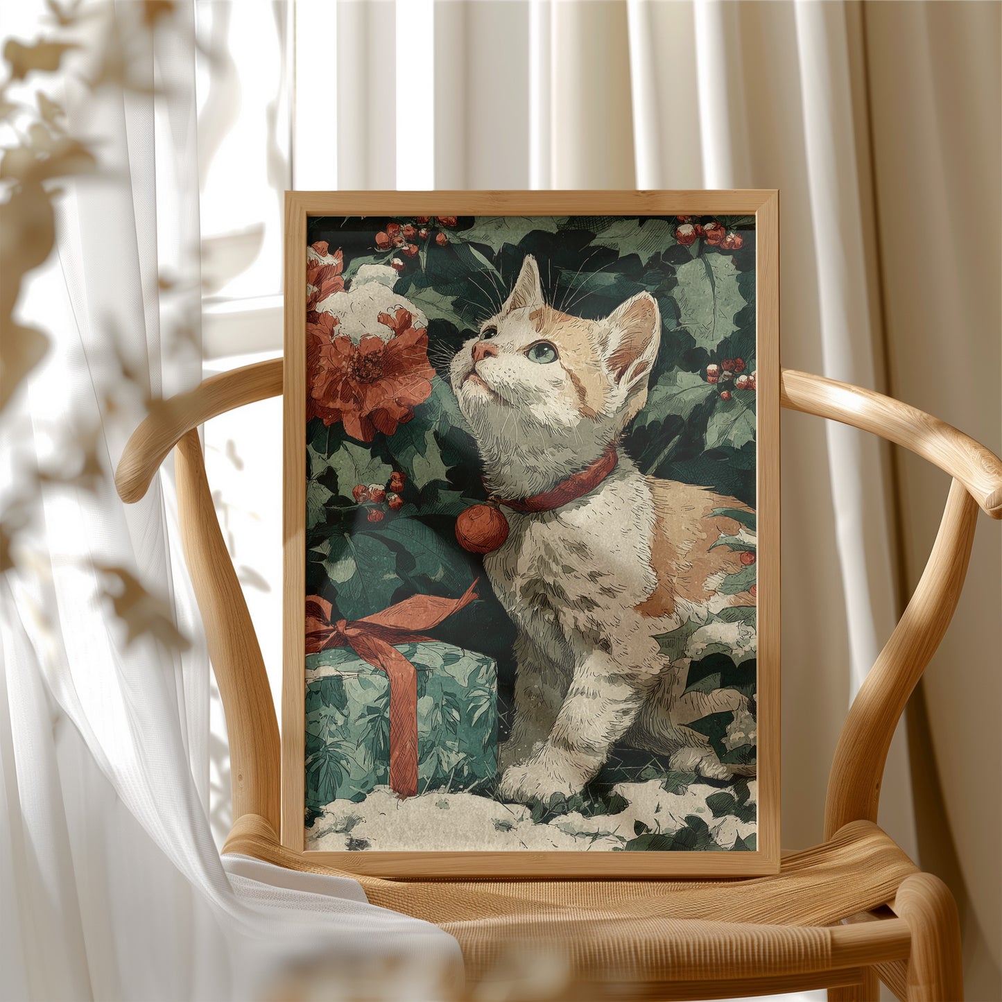Kitten Among the Poinsettias