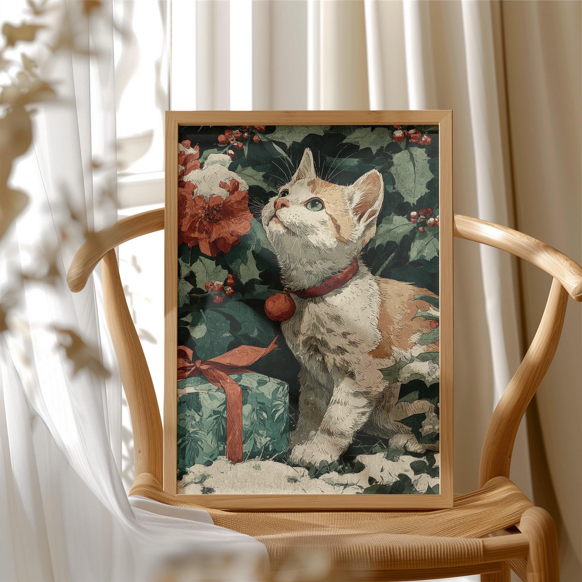 Kitten Among the Poinsettias