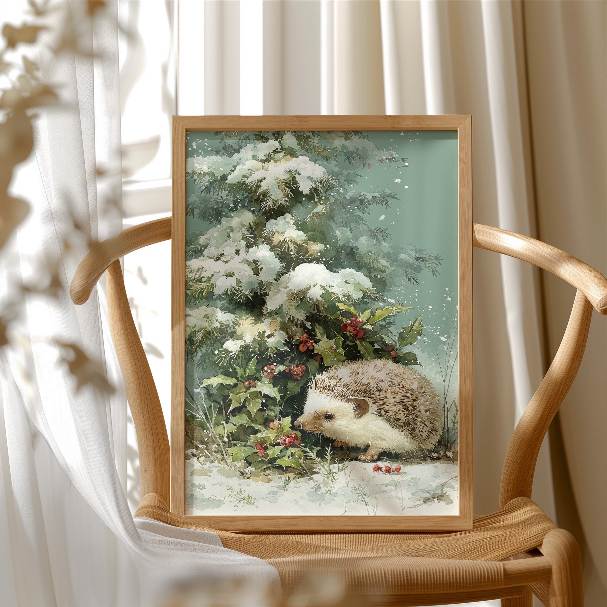 Hedgehog Beneath Snowy Pine
