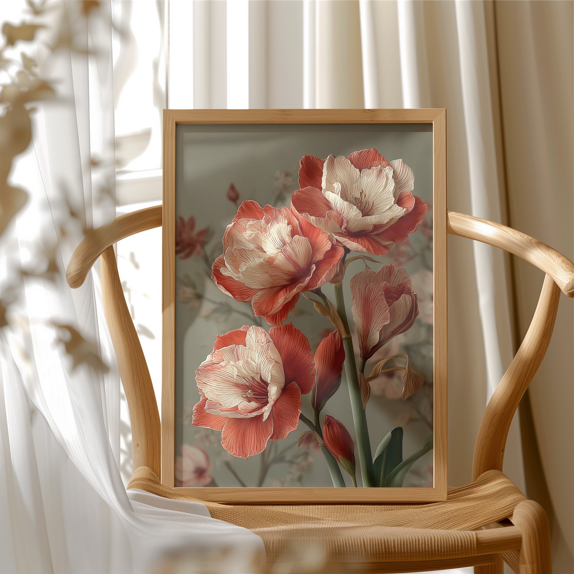 Amaryllis in Coral and Cream
