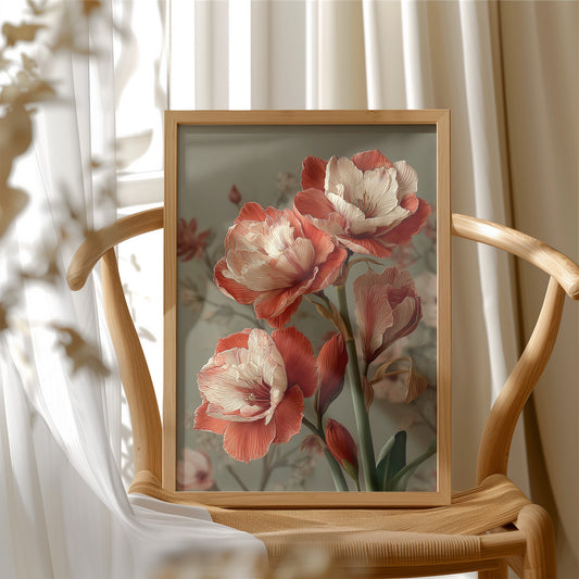 Amaryllis in Coral and Cream