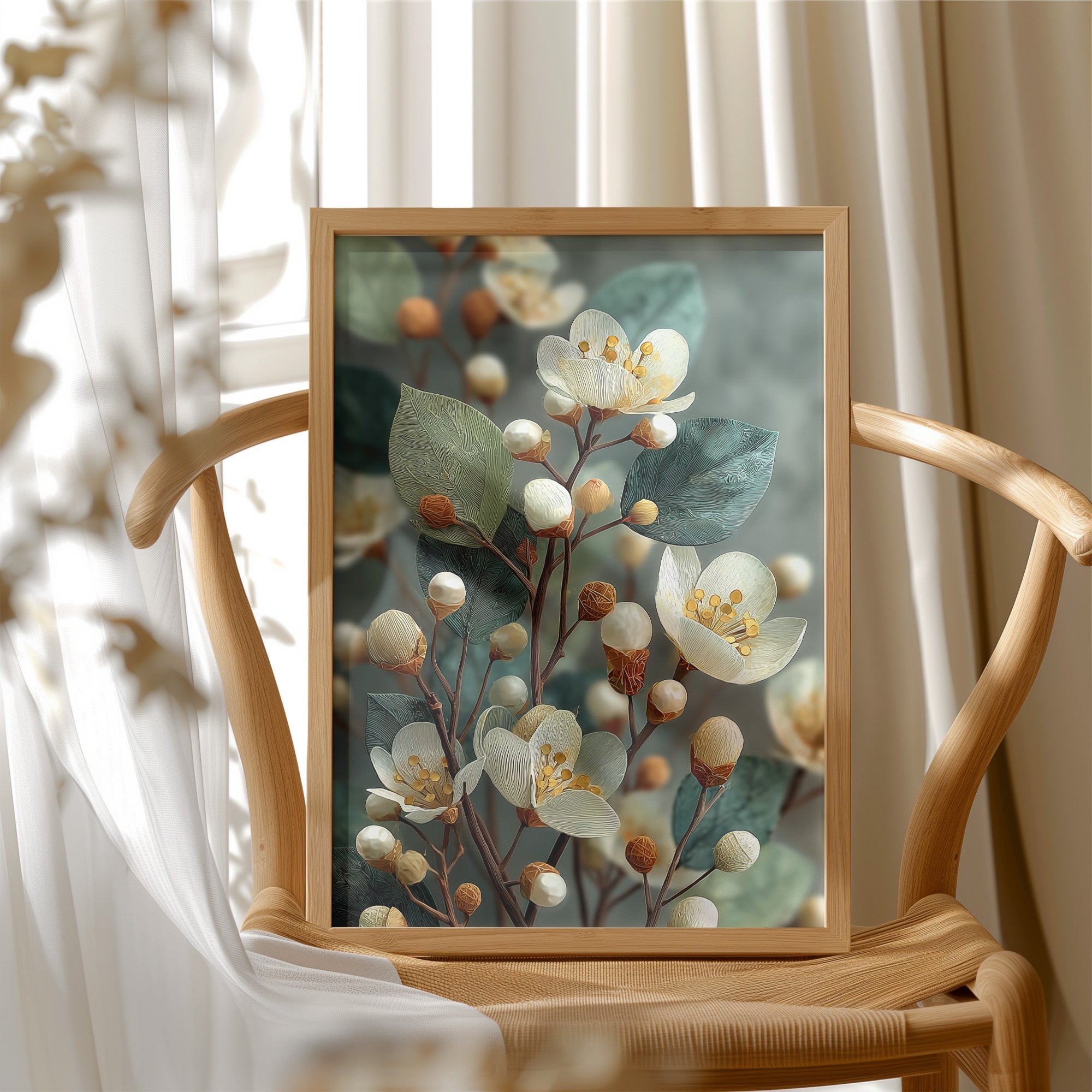 Cream Blossoms and Amber Buds