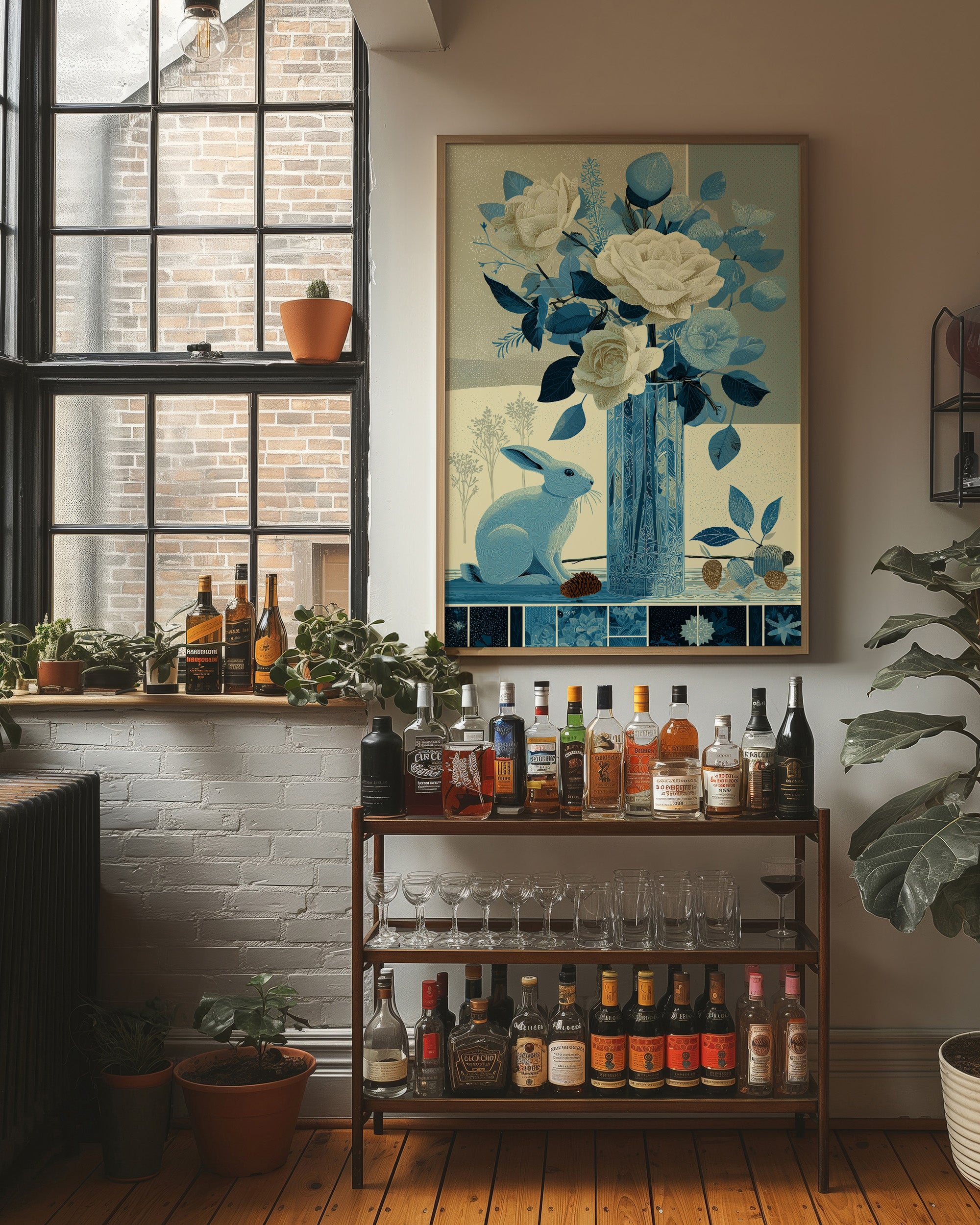 Blue Hare, Roses in Cut Glass
