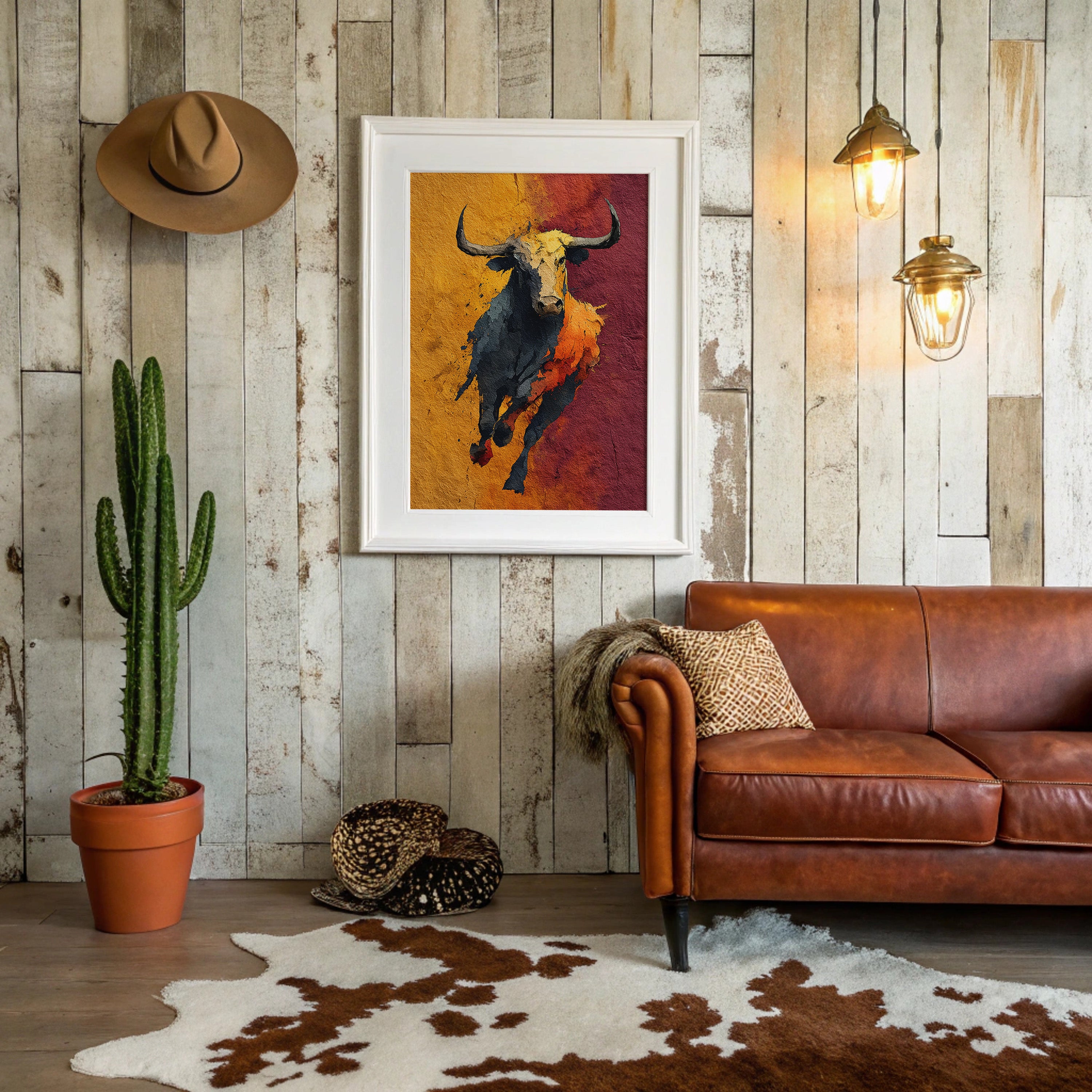 Longhorn Charging, Gold and Wine