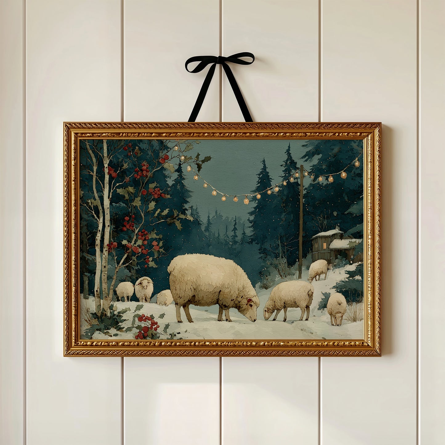 Sheep Under Winter Lights