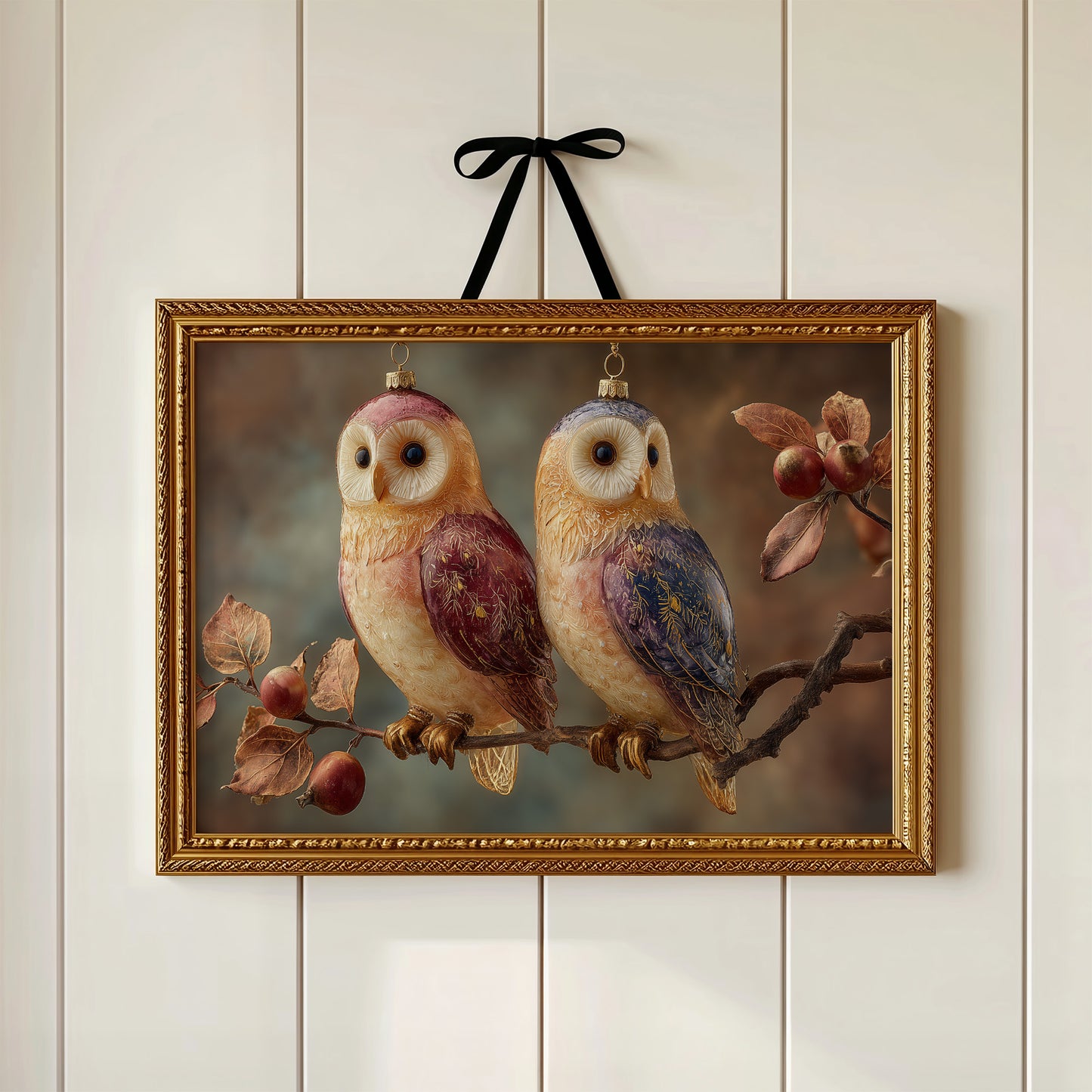 Glass Owls on a Winter Branch