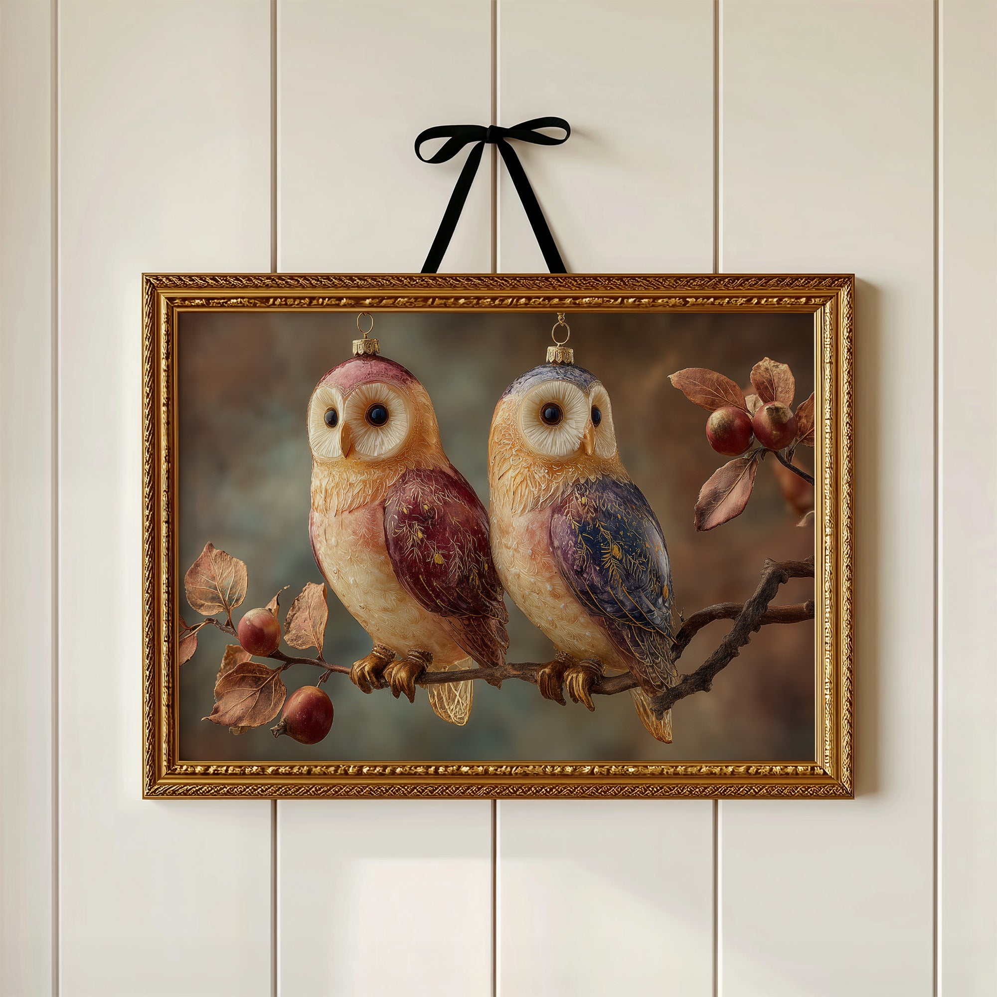 Glass Owls on a Winter Branch