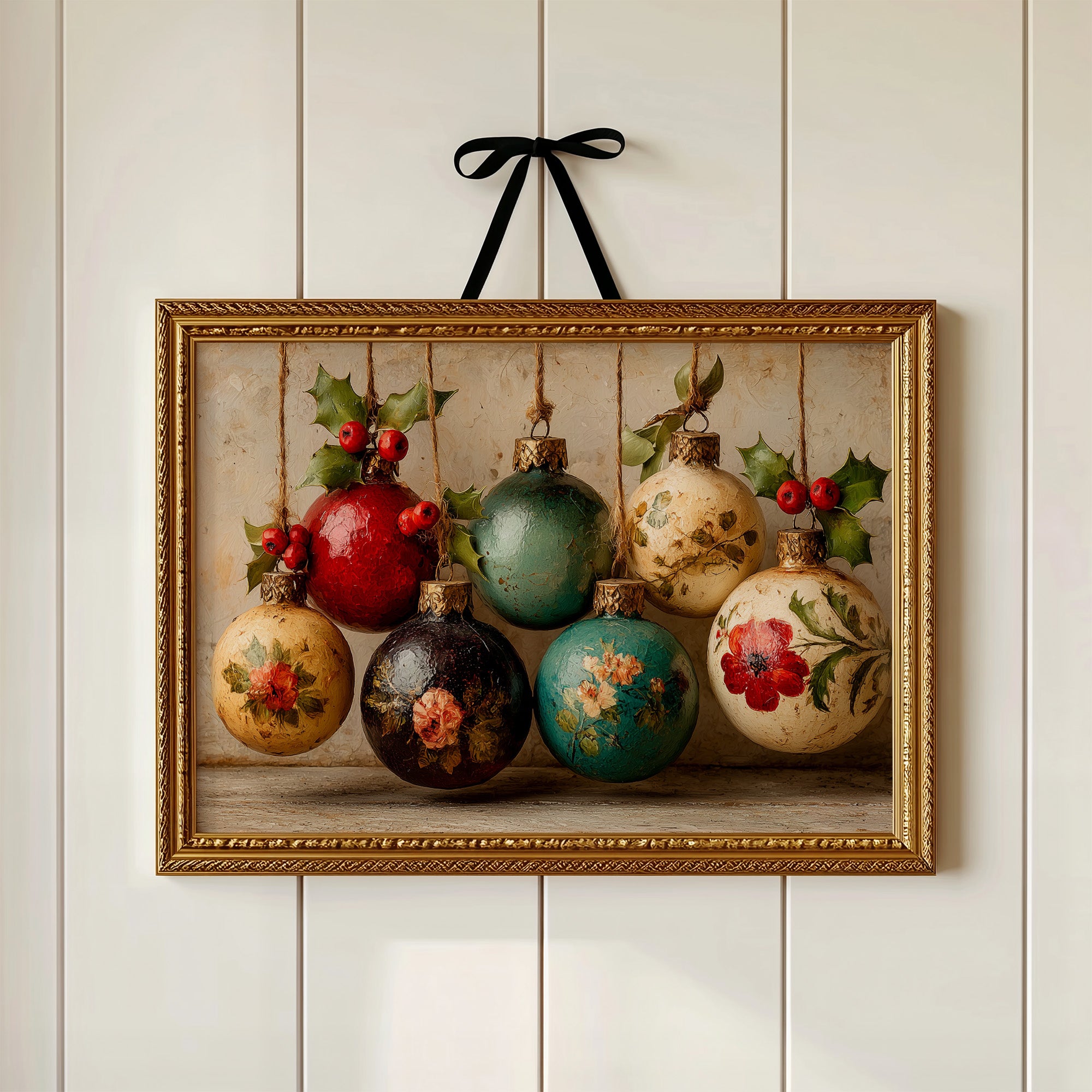 Holly Berries and Painted Baubles