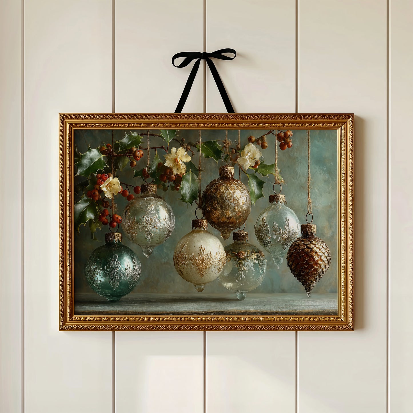 Etched Glass Ornaments and Pinecone