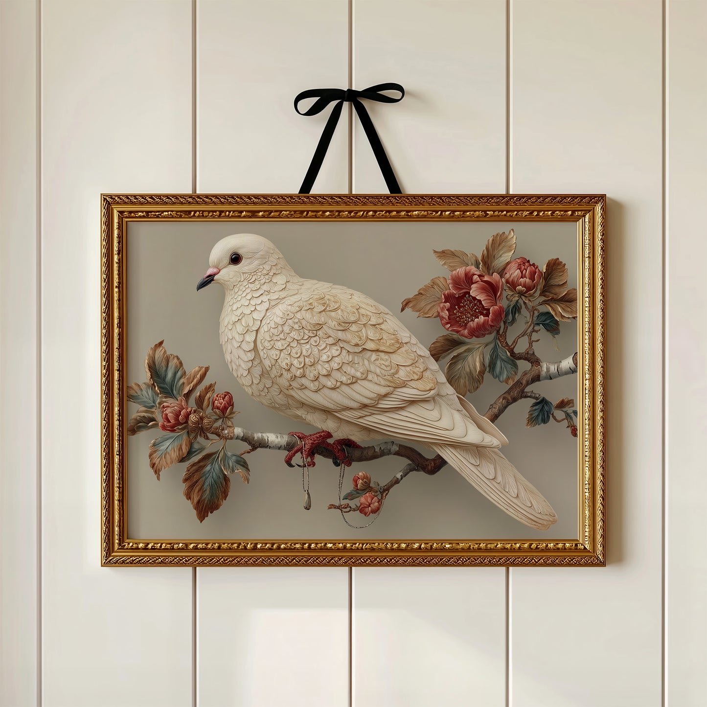 Ivory Dove Among Autumn Peonies