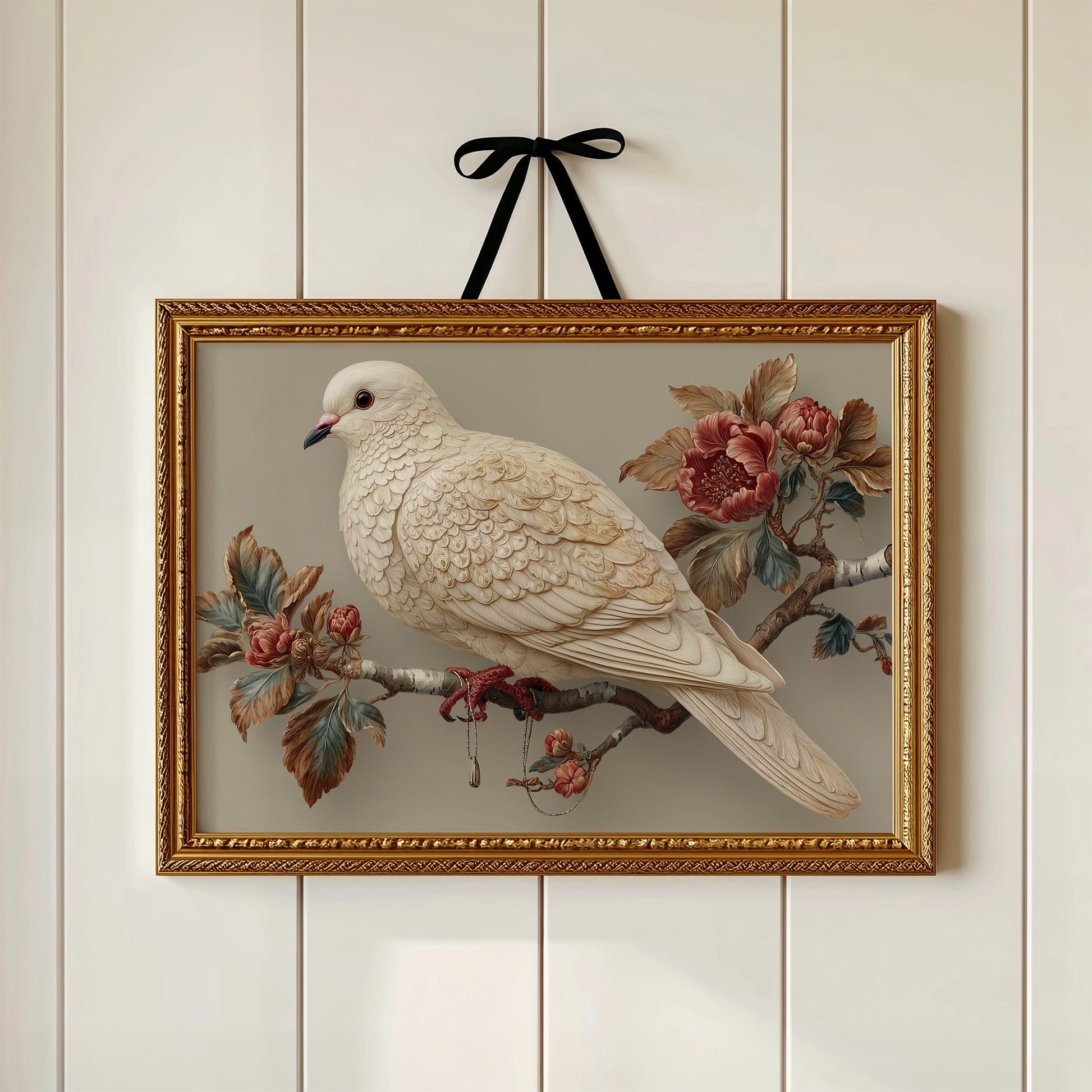 Ivory Dove Among Autumn Peonies