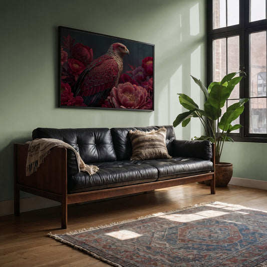 Crimson Eagle Among the Peonies