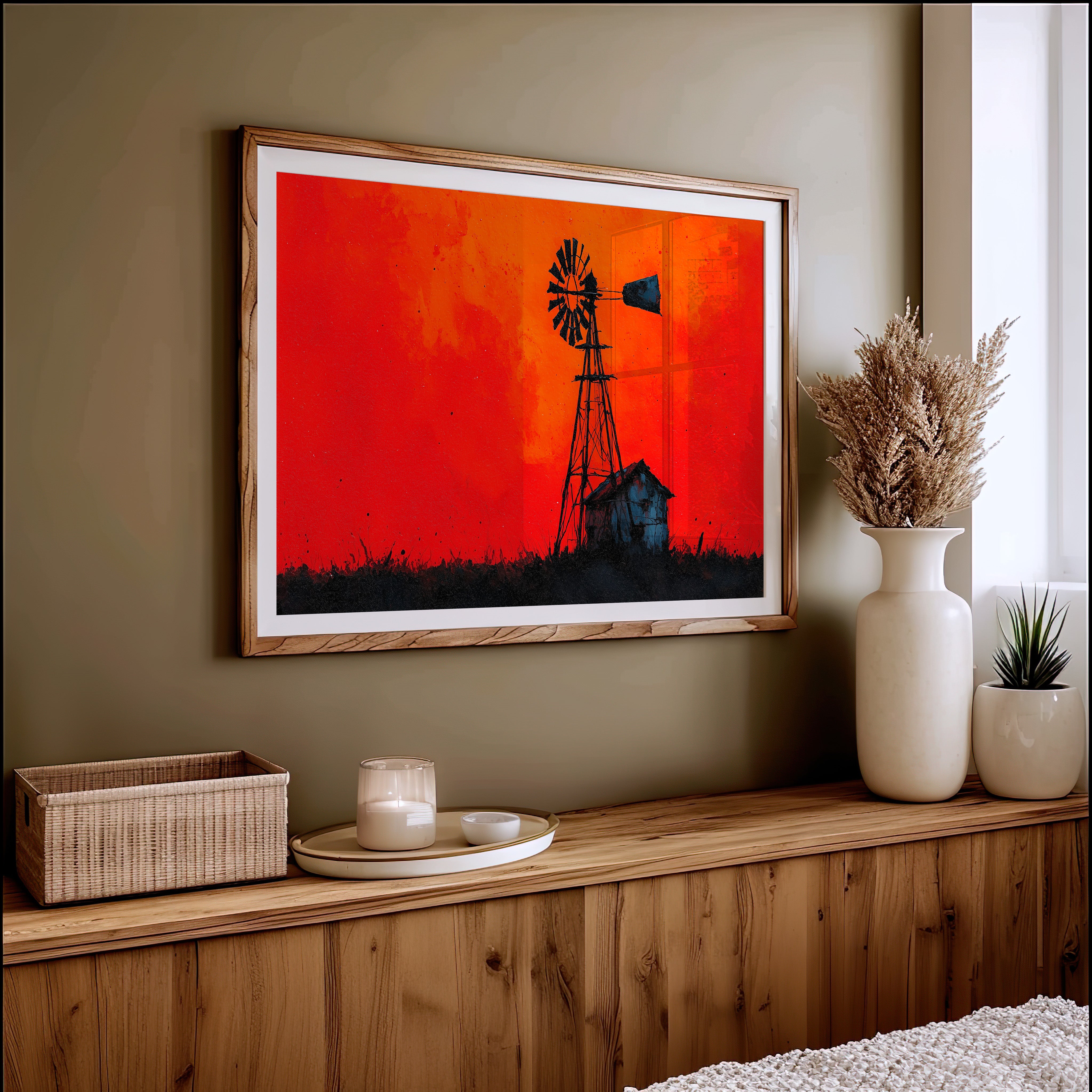 Windmill Silhouette at Blazing Dusk