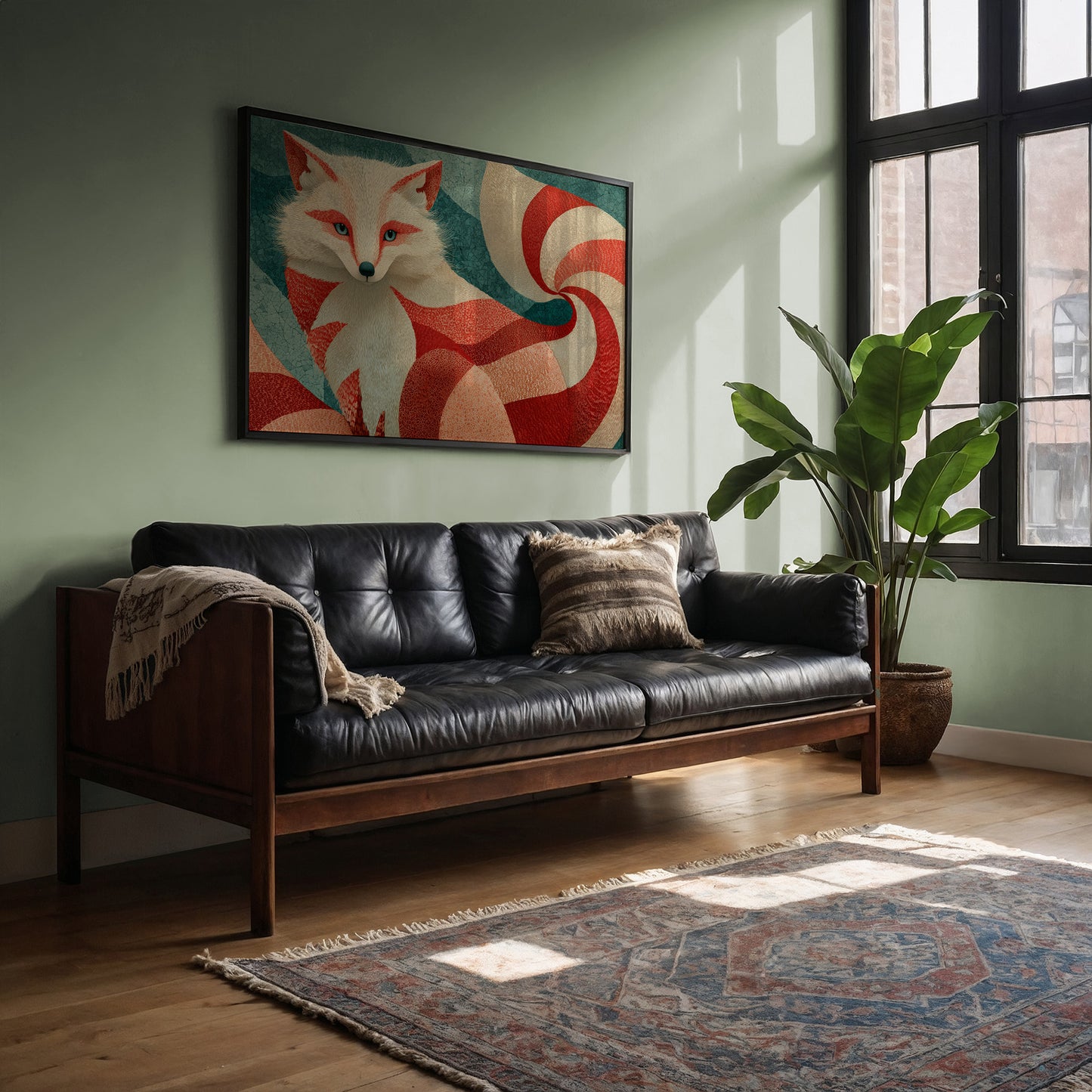 Nine-Tailed Fox in Crimson Swirls