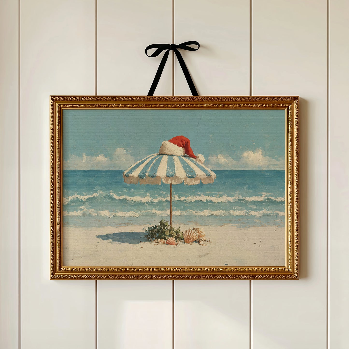 Santa Hat on Beach Umbrella