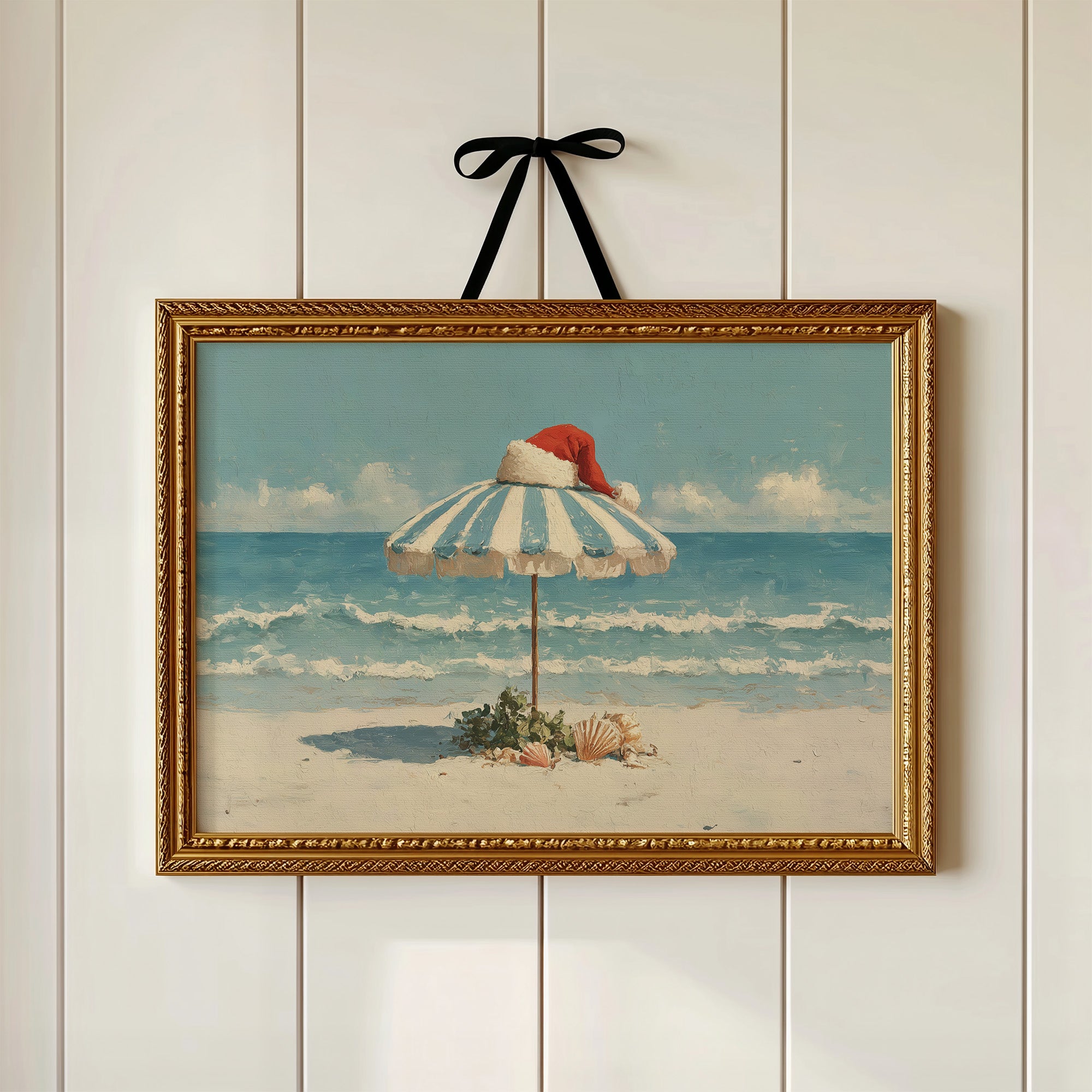 Santa Hat on Beach Umbrella
