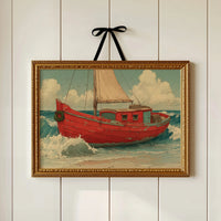 Weathered Red Boat with Wreath