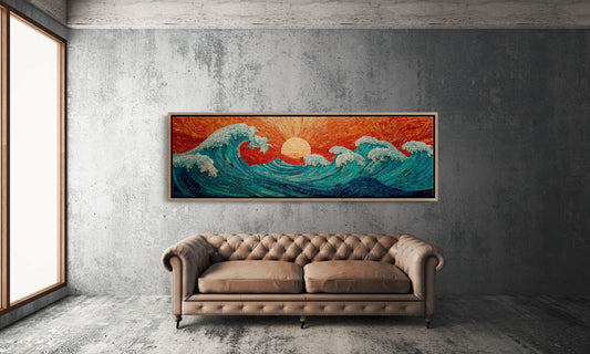 Crimson Sun Over Tiled Tides