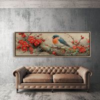 Songbird Among Scarlet Blossoms