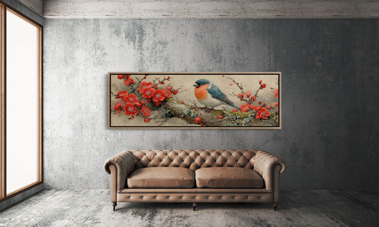 Songbird Among Scarlet Blossoms