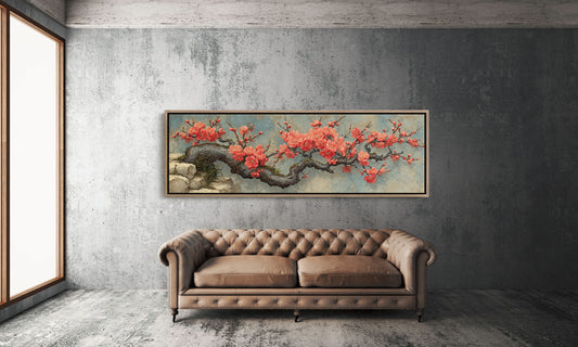 Crimson Blossoms On Ancient Wood