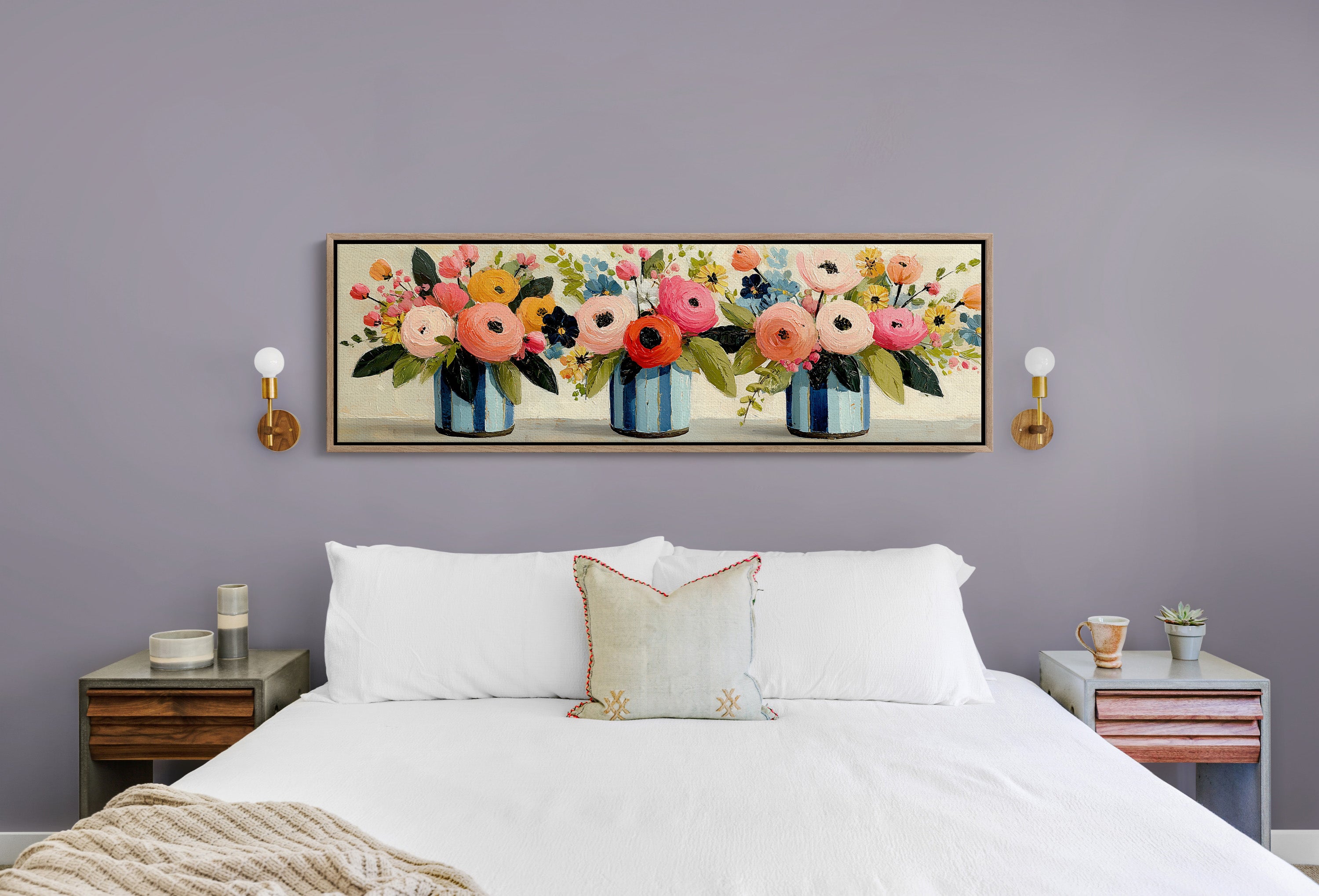 Blooms In Striped Blue Vases